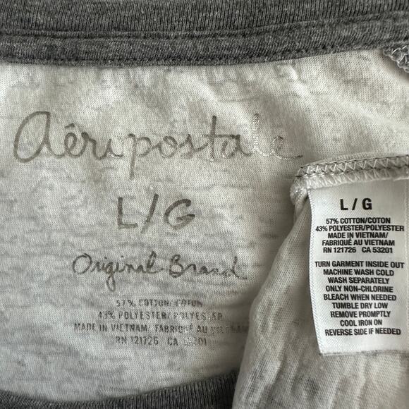 Aeropostale Baseball Tee Shirt Large White Gray Lightweight Boxy Tee Semi Sheer - Picture 8 of 9